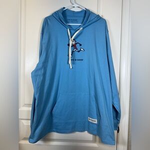 Life is Good Blue Running Track Long Sleeve Hoodie Shirt Size XXL EUC #5800